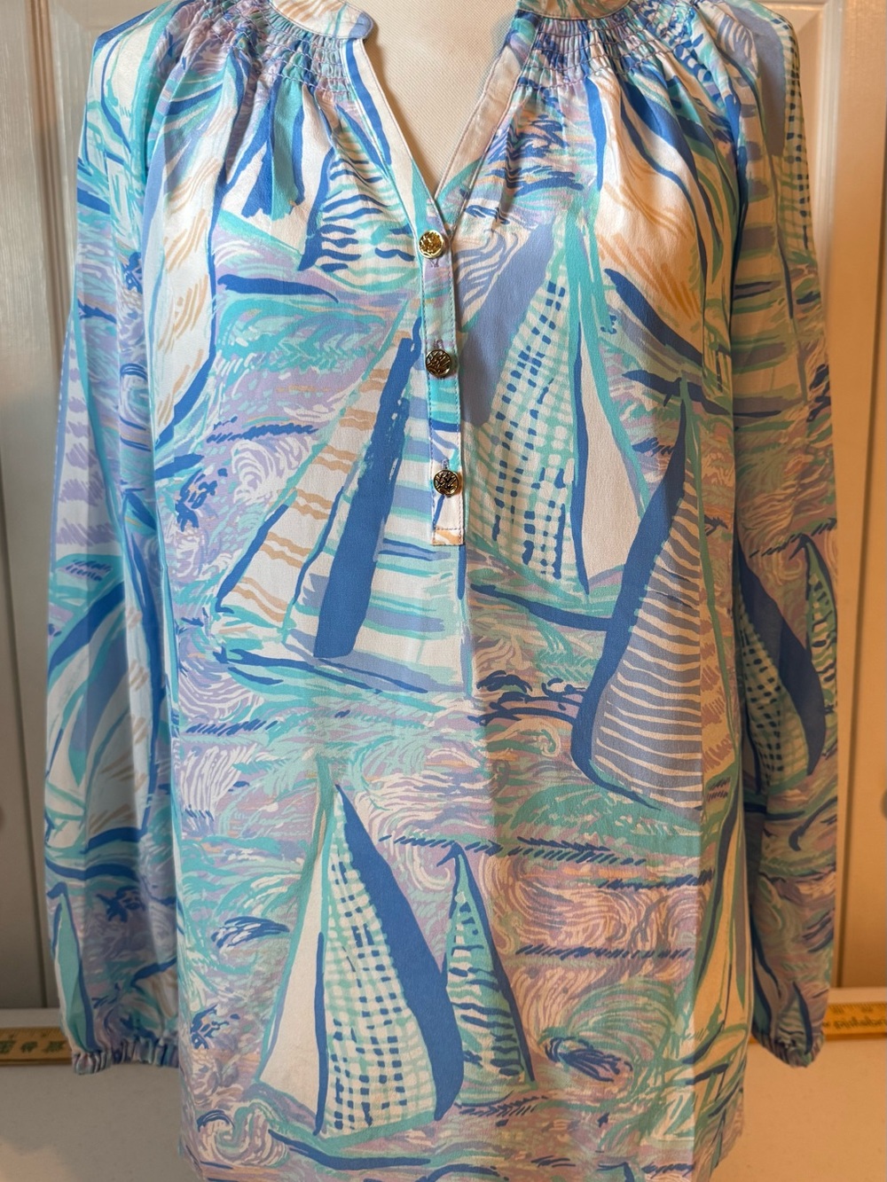 Lilly Pulitzer “Aboat Time” Small Blouse 100% Silk NWOT